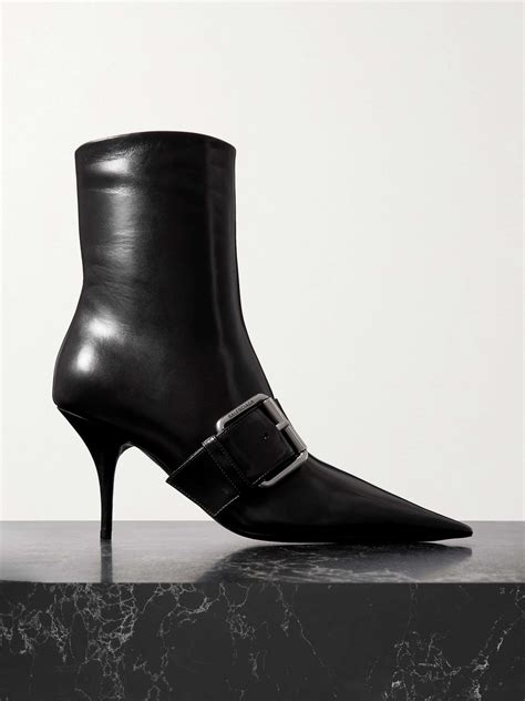 knife buckled leather ankle boots